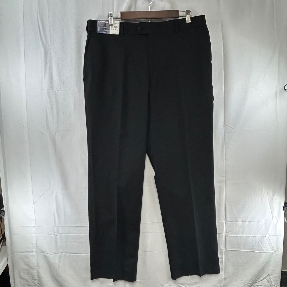 Stafford Dress Pants Mens 38x32 Black Classic Fit Performance Wool Blend NWT